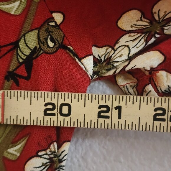 Disney Mulan Shirt Mens Medium Red Floral Mushu Cri-Kee Rayon Hawaiian Button Up - Picture 9 of 9